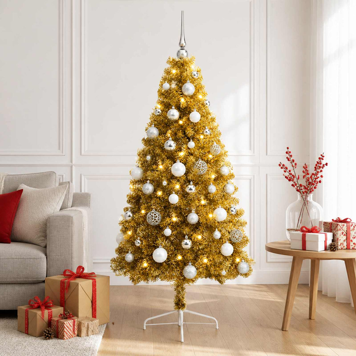 vidaXL Kunstkerstboom met kerstbal 150 cm 150 LED's Warmwit
