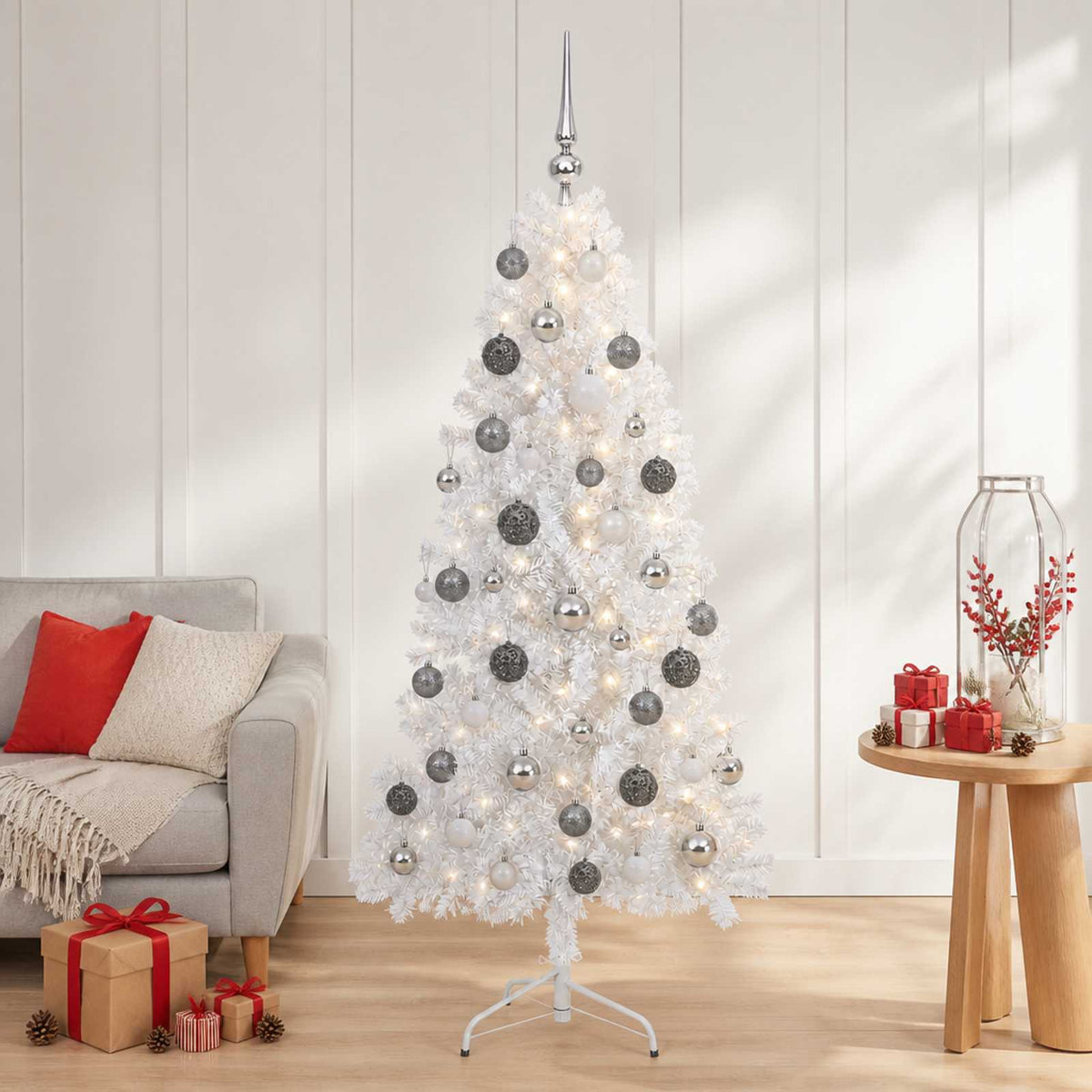 Kunstkerstboom met kerstbal 150 cm 150 LED's Warmwit is nu te koop bij PeponiXL, paradijselijk wonen!