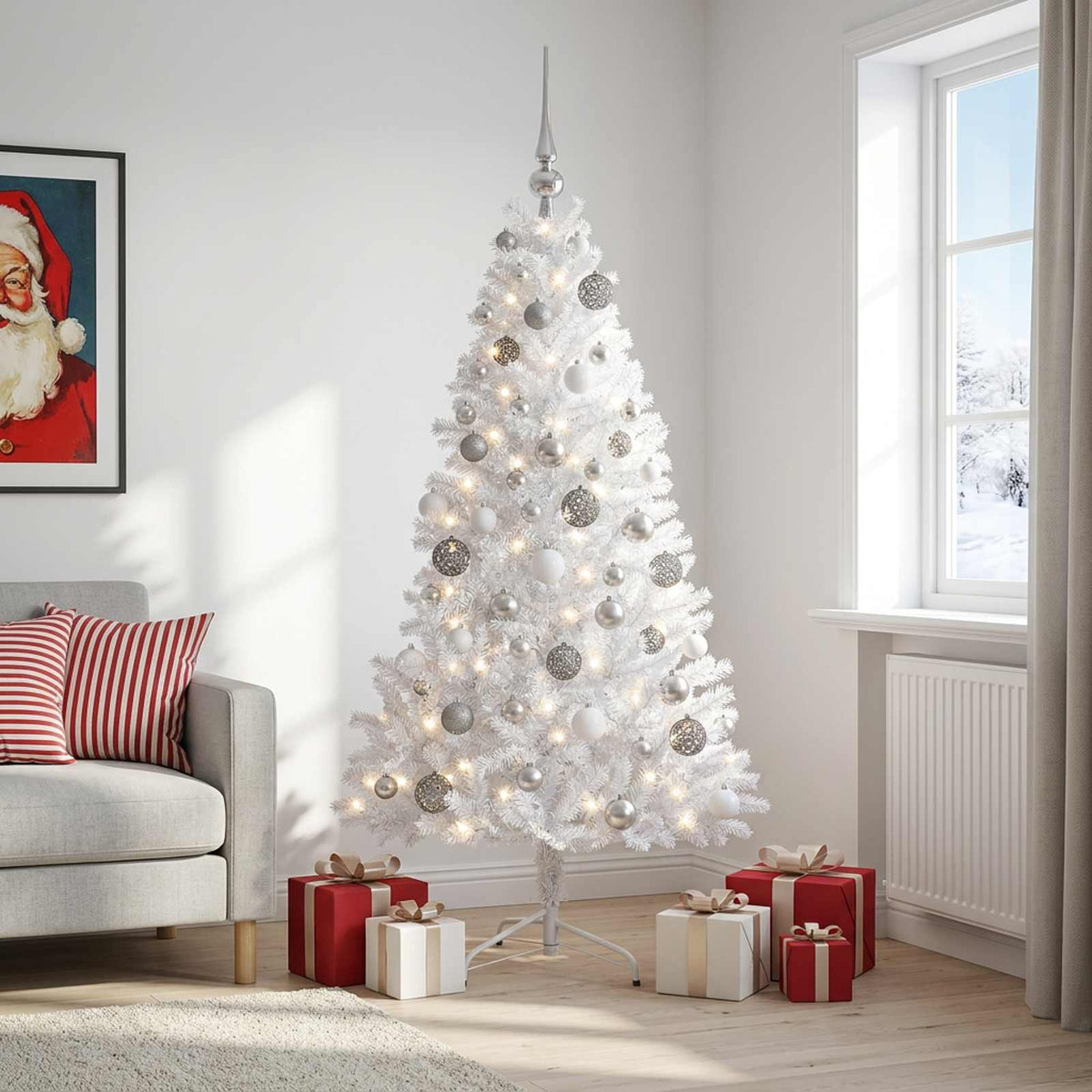 Kunstkerstboom met kerstbal 180 cm 300 LED's Warmwit is nu te koop bij PeponiXL, paradijselijk wonen!