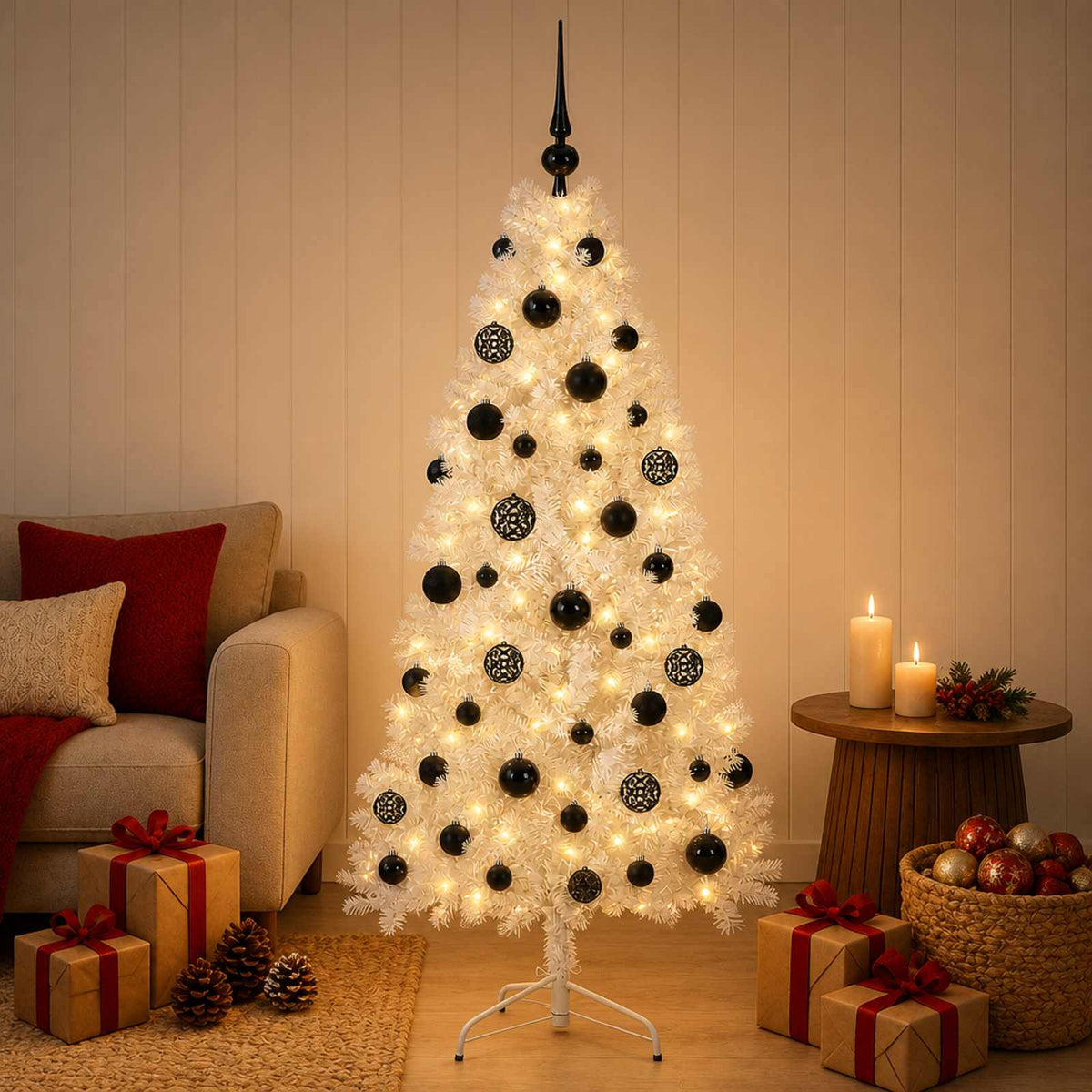 Kunstkerstboom met kerstbal 150 cm 150 LED's Warmwit is nu te koop bij PeponiXL, paradijselijk wonen!