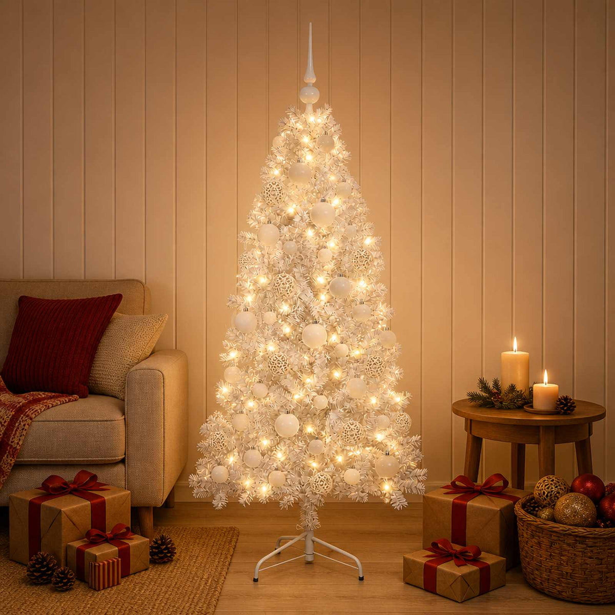 Kunstkerstboom met kerstbal 150 cm 150 LED's Warmwit is nu te koop bij PeponiXL, paradijselijk wonen!