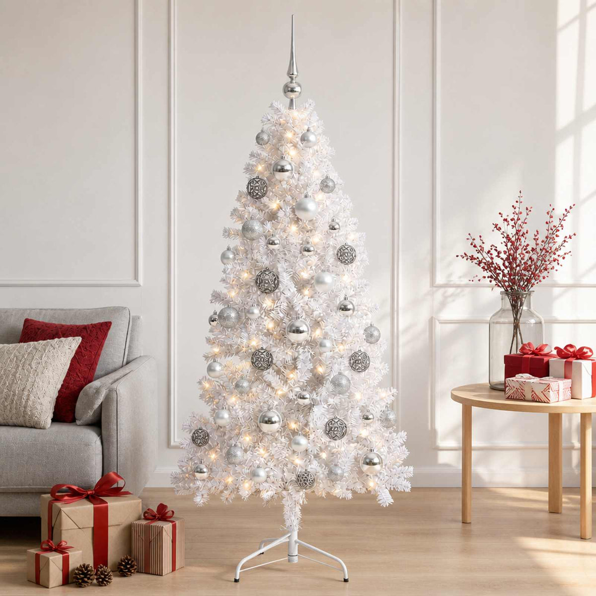 Kunstkerstboom met kerstbal 150 cm 150 LED's Warmwit is nu te koop bij PeponiXL, paradijselijk wonen!