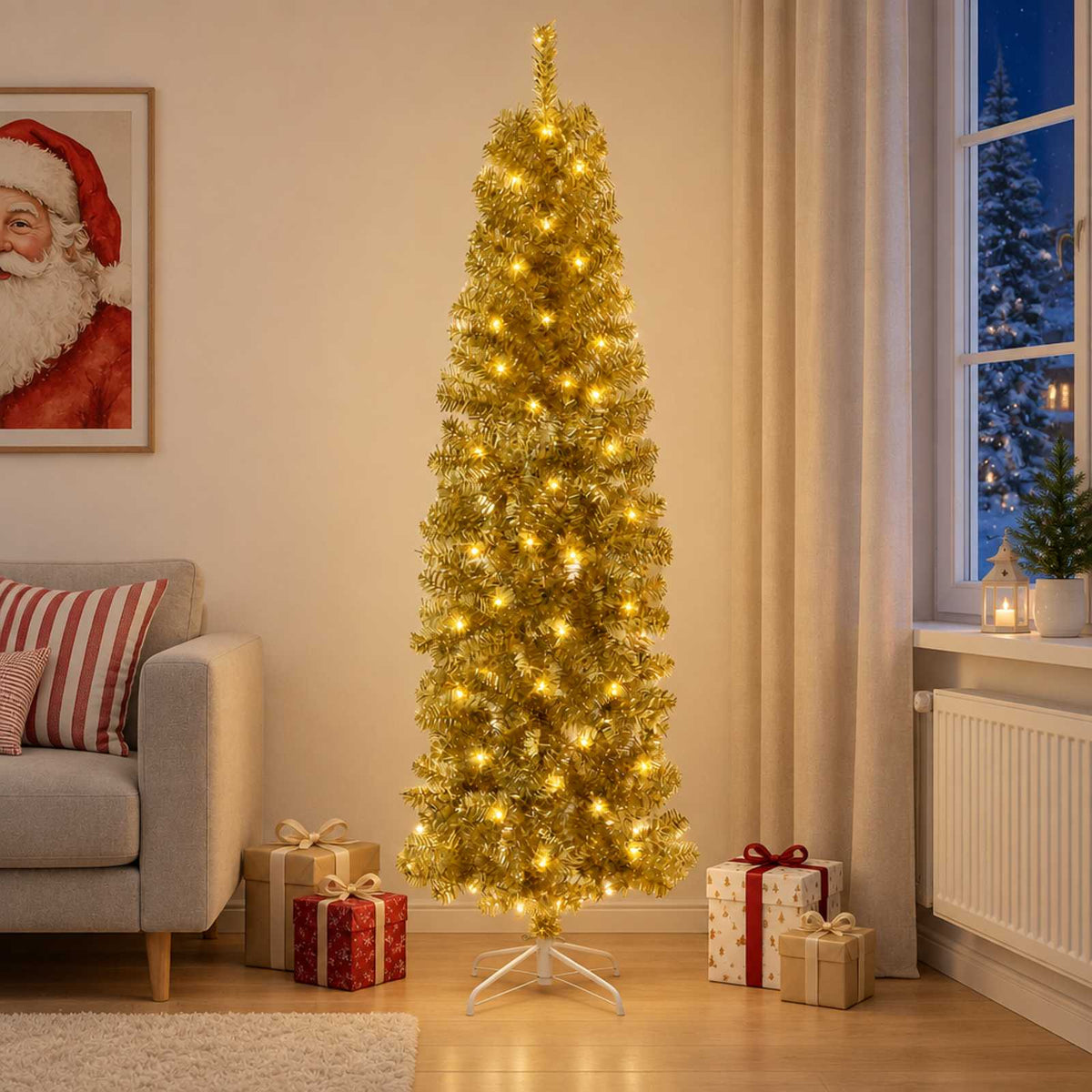 Kunstmatige slanke kerstboom 180 cm 300 LED's Warmwit is nu te koop bij PeponiXL, paradijselijk wonen!