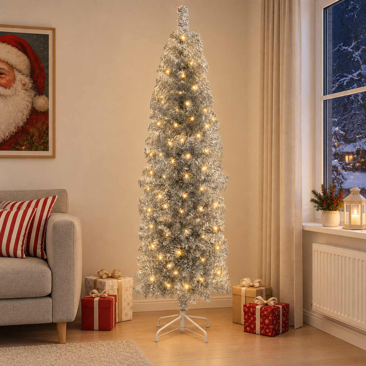 Kunstmatige slanke kerstboom 180 cm 300 LED's Warmwit is nu te koop bij PeponiXL, paradijselijk wonen!