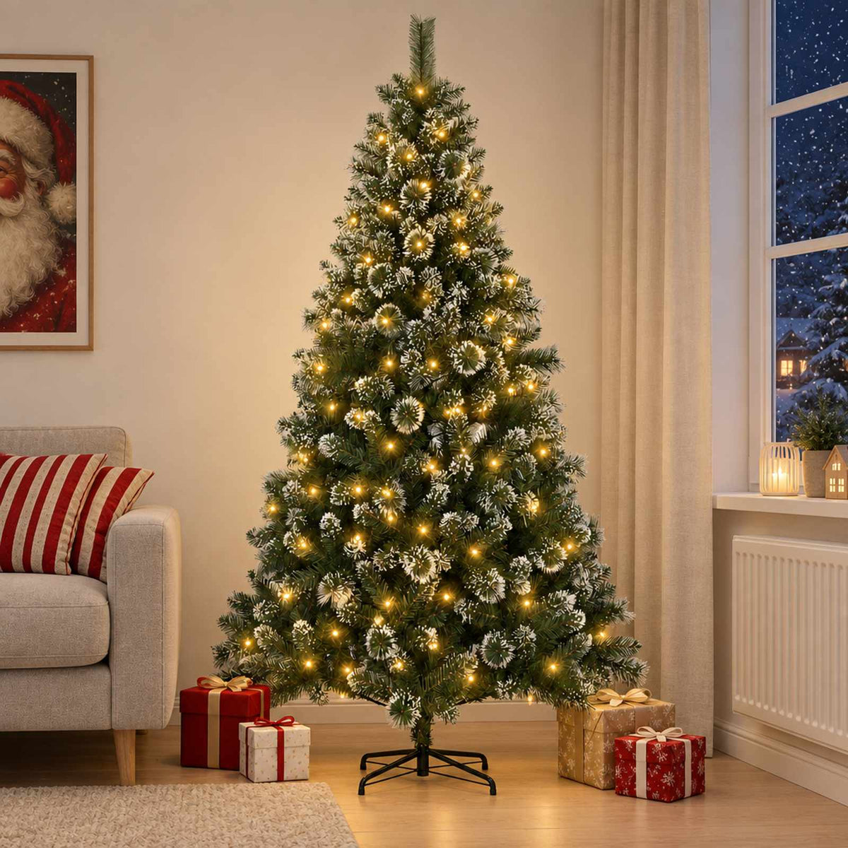Kunstkerstboom 240 cm 300 LED's Warmwit PVC en Metaal Groen is nu te koop bij PeponiXL, paradijselijk wonen!