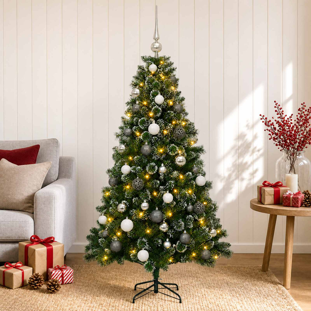 Kunstkerstboom met Ballen 150 cm 150 LED's Warmwit is nu te koop bij PeponiXL, paradijselijk wonen!