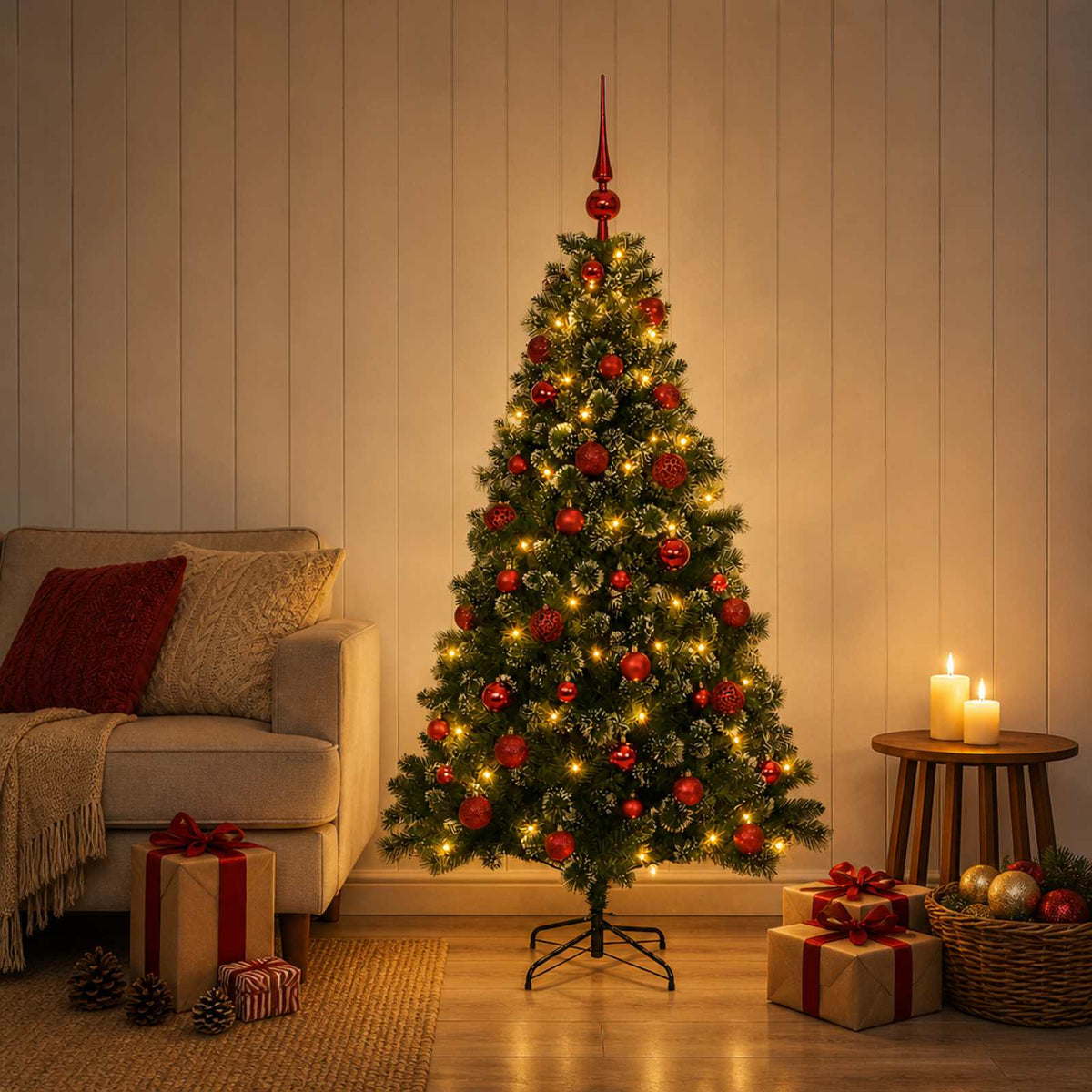 Kunstkerstboom met kerstbal 150 cm 150 LED's Warmwit is nu te koop bij PeponiXL, paradijselijk wonen!