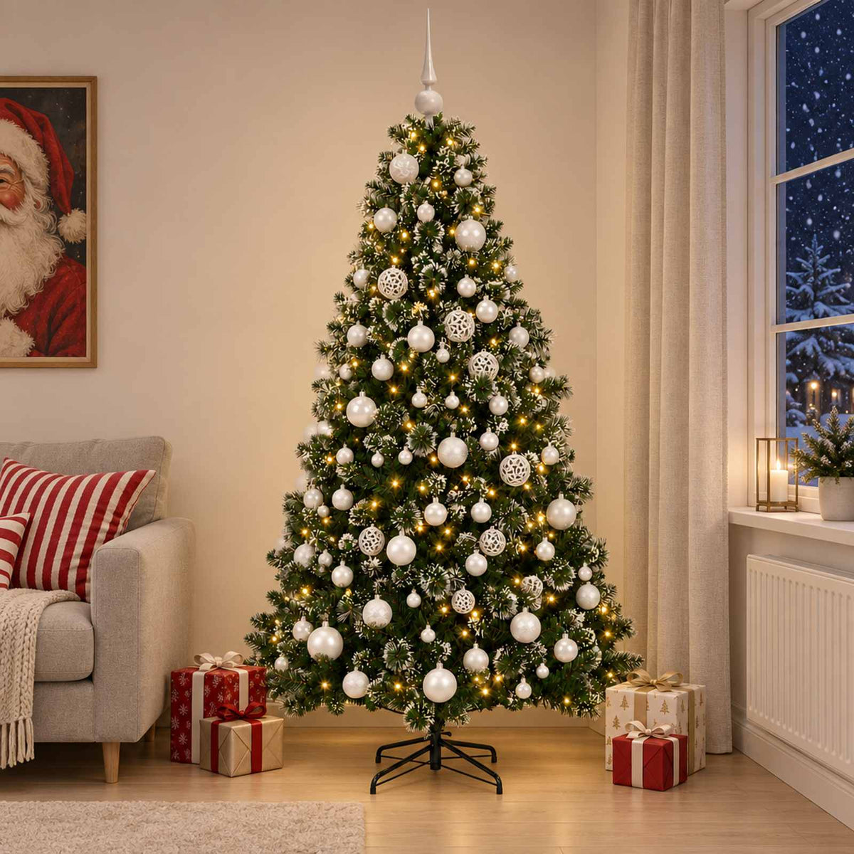 Kunstkerstboom met Ballen 240 cm 300 LED's Warmwit is nu te koop bij PeponiXL, paradijselijk wonen!