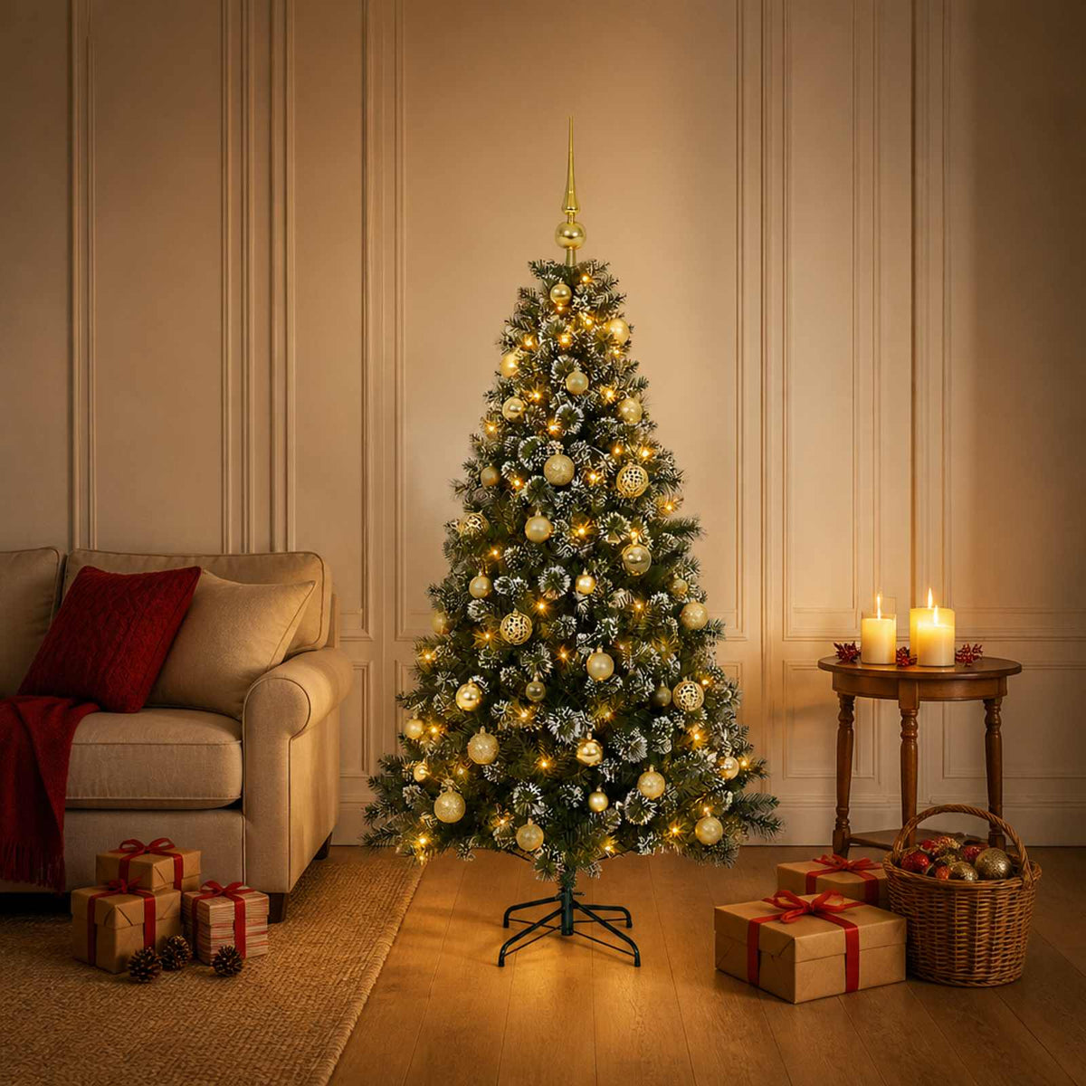 Kunstkerstboom met Ballen 150 cm 150 LED's Warmwit is nu te koop bij PeponiXL, paradijselijk wonen!