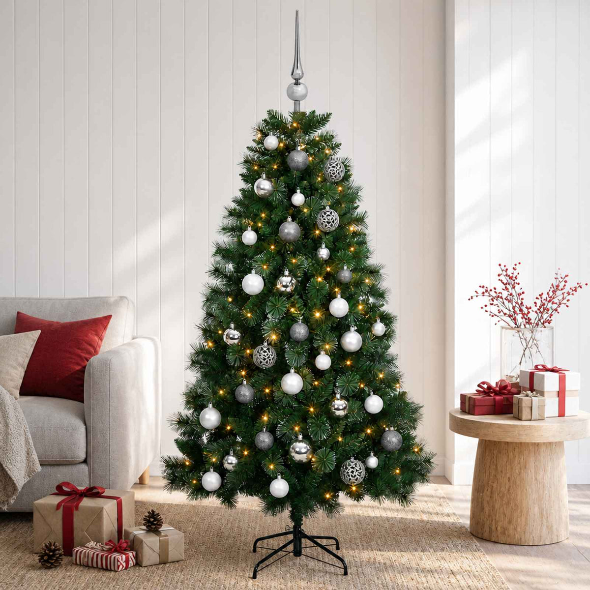 Kunstkerstboom met kerstbal 120 cm 150 LED's Warmwit is nu te koop bij PeponiXL, paradijselijk wonen!