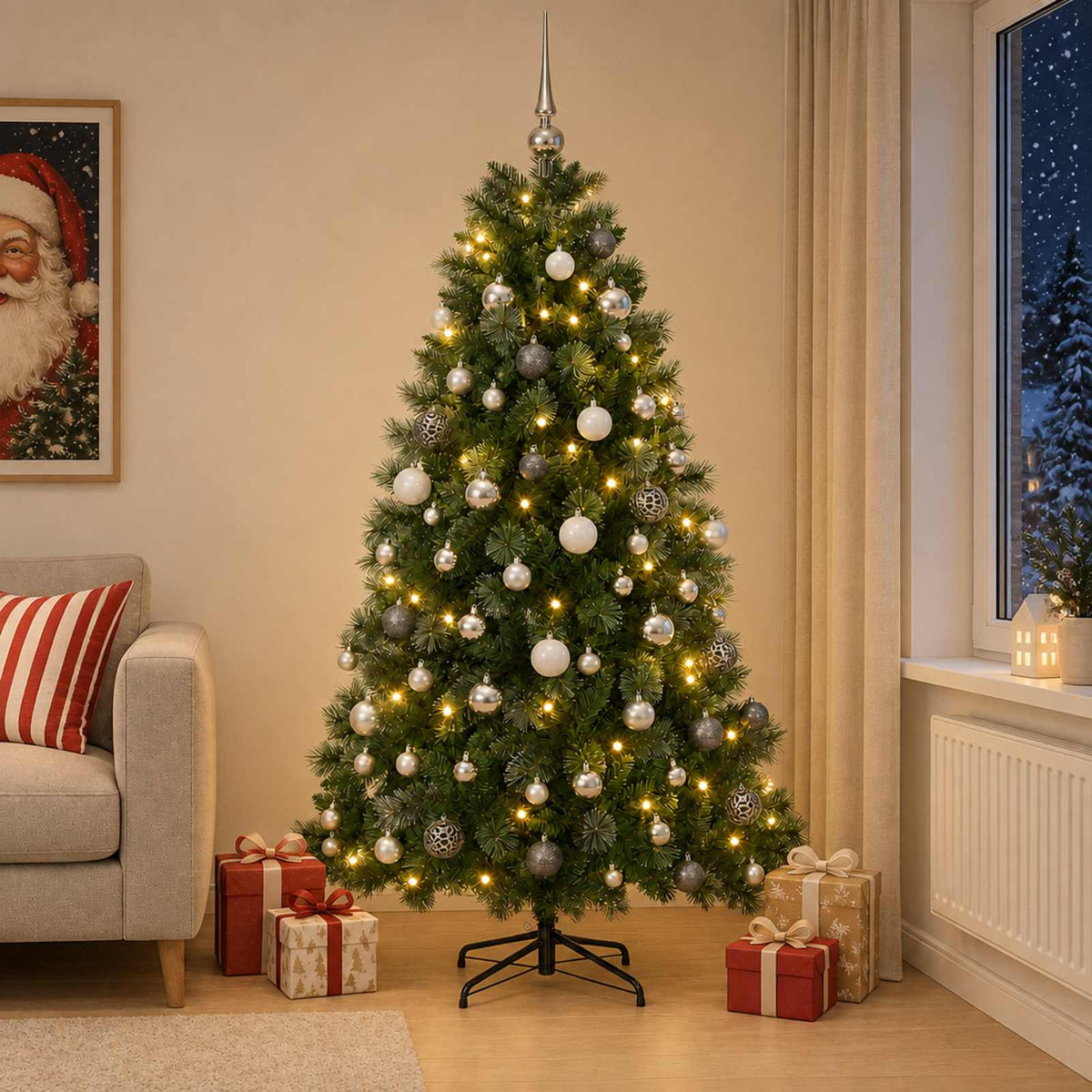 Kunstkerstboom met kerstbal 210 cm 300 LED's Warmwit is nu te koop bij PeponiXL, paradijselijk wonen!