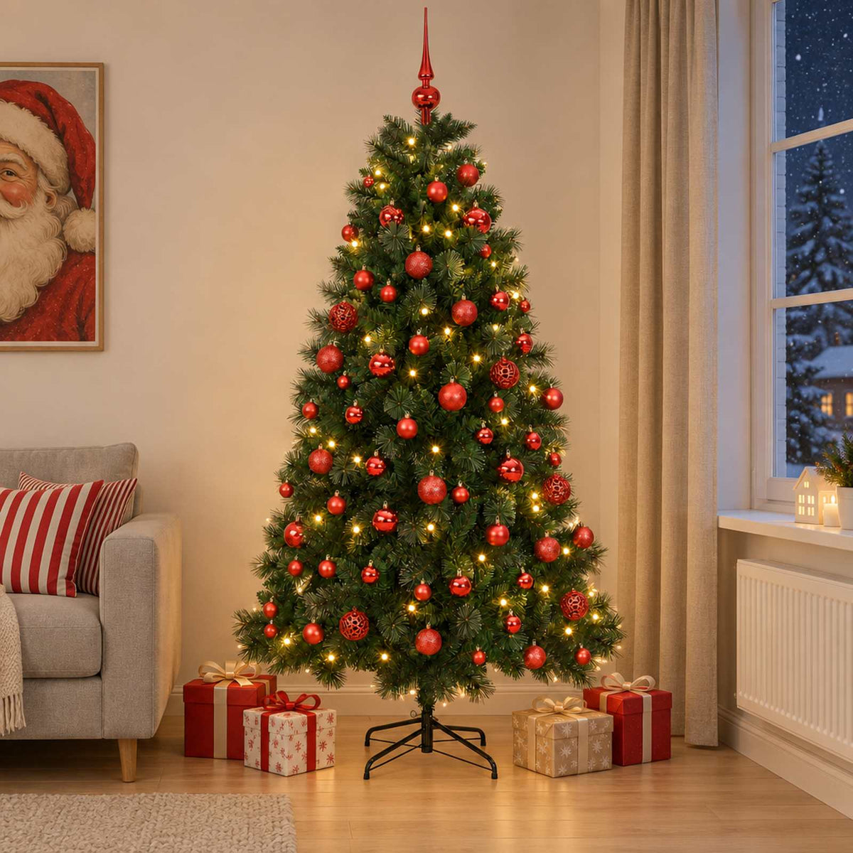 Kunstkerstboom met kerstbal 210 cm 300 LED's Warmwit is nu te koop bij PeponiXL, paradijselijk wonen!