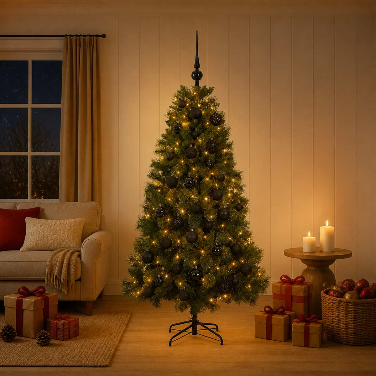 Kunstkerstboom met kerstballen 120 cm 150 LED's Warmwit is nu te koop bij PeponiXL, paradijselijk wonen!