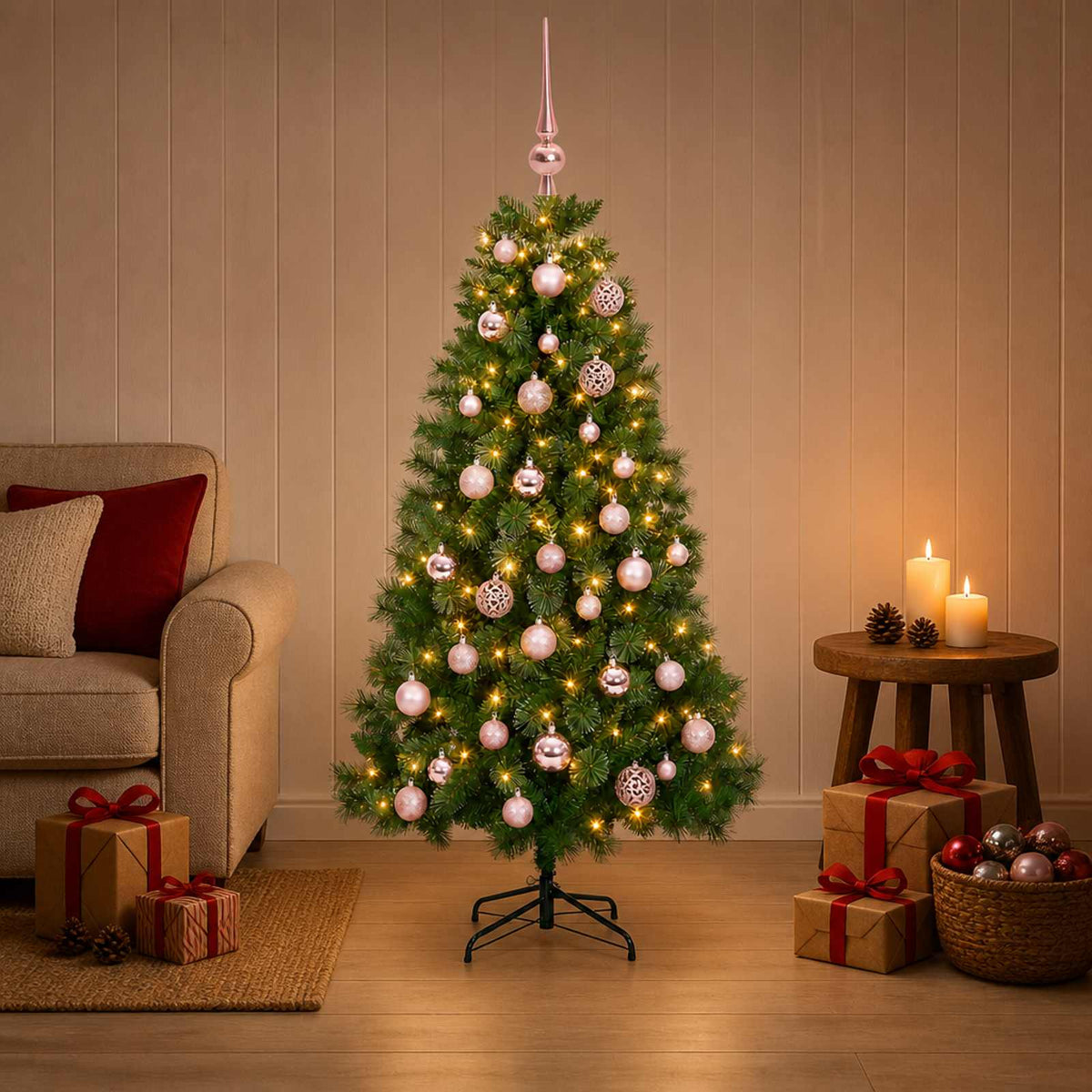 vidaXL Kunstkerstboom met kerstbal 150 cm 150 LED's Warmwit
