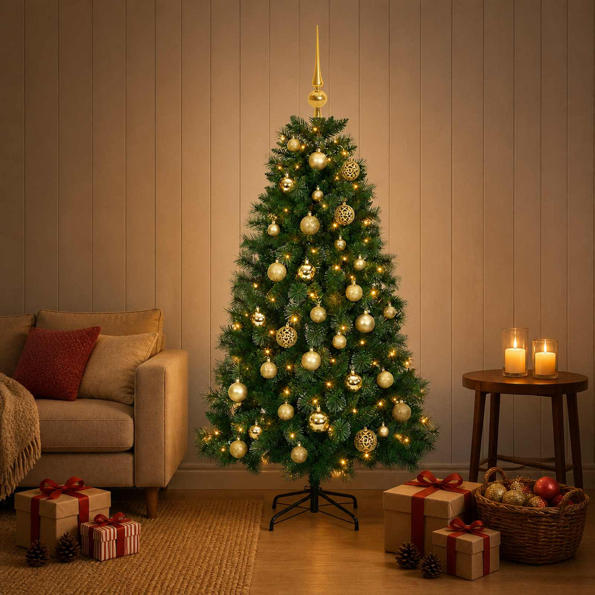 Kunstkerstboom met kerstballen 120 cm 150 LED's Warmwit is nu te koop bij PeponiXL, paradijselijk wonen!