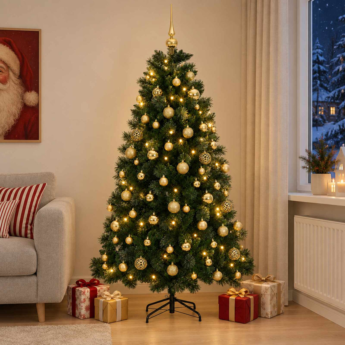 vidaXL Kunstkerstboom met kerstbal 180 cm 300 LED's Warmwit