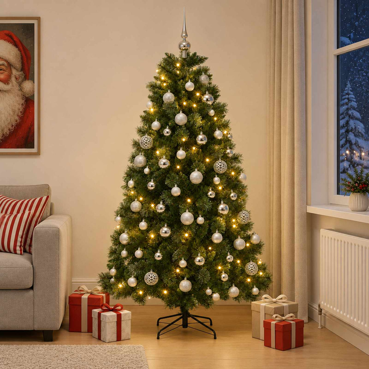 vidaXL Kunstkerstboom met kerstbal 180 cm 300 LED's Warmwit