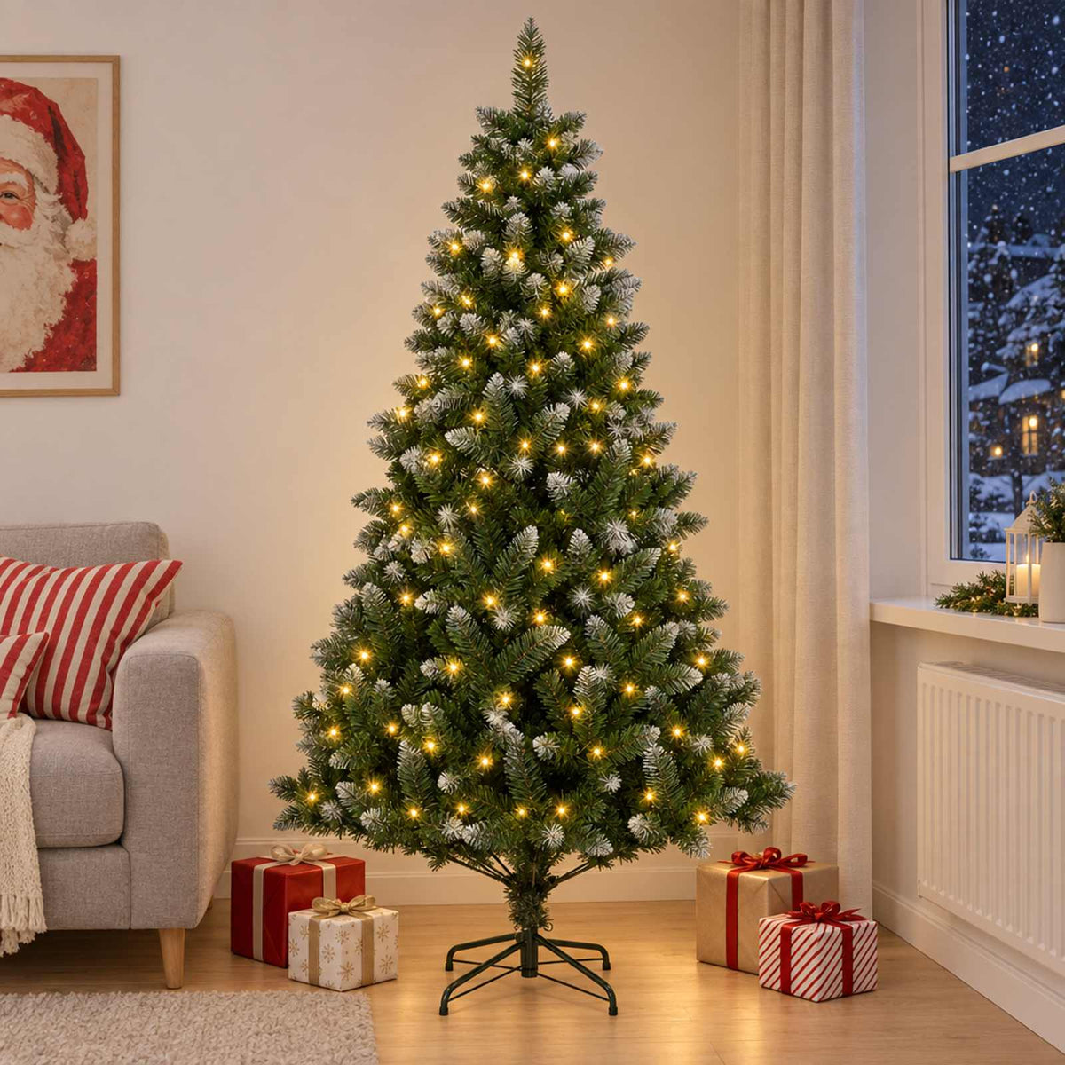 Kunstkerstboom 210 cm 300 LED's Warmwit PVC en Metaal Groen is nu te koop bij PeponiXL, paradijselijk wonen!