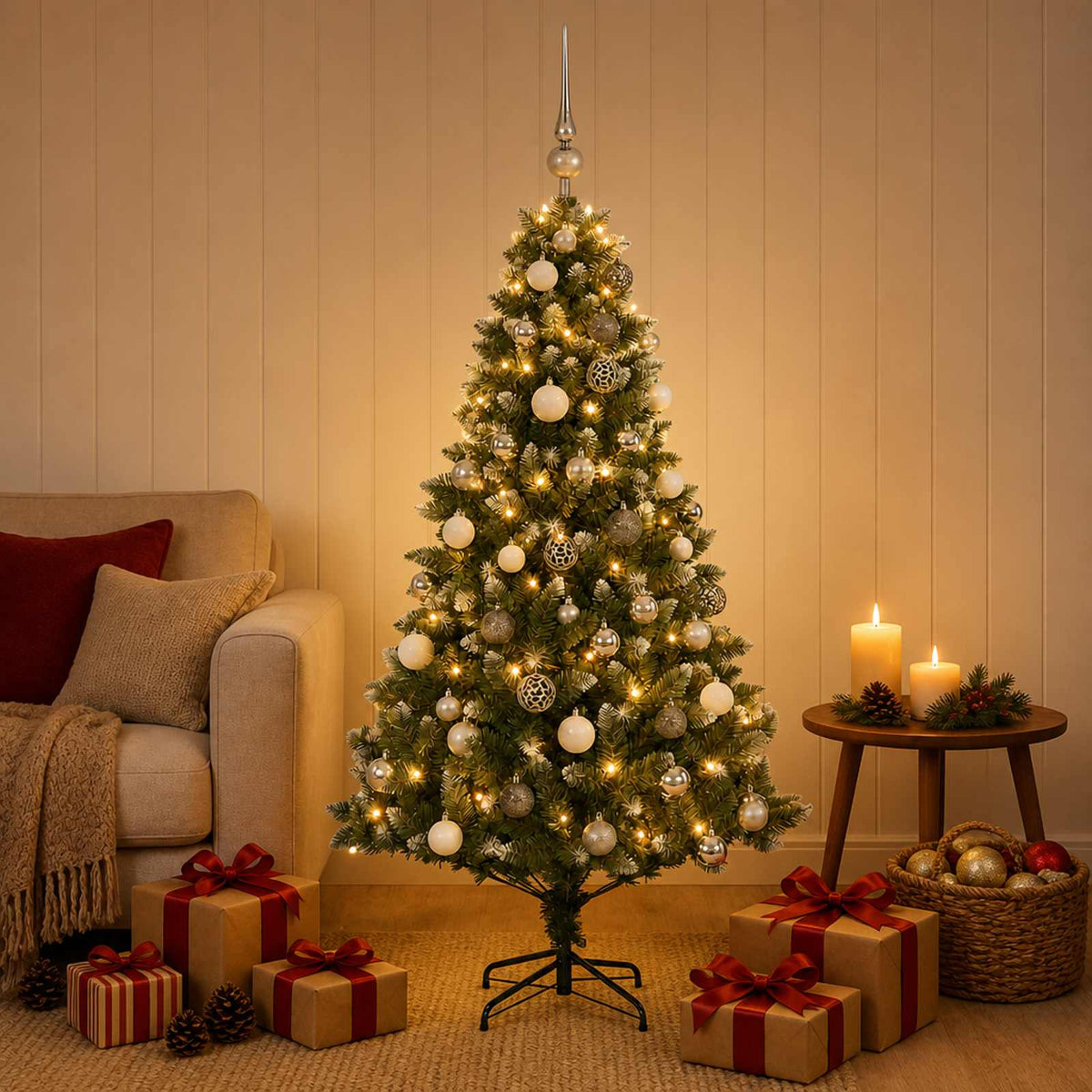 Kunstkerstboom met Ballen 120 cm 150 LED's Warmwit is nu te koop bij PeponiXL, paradijselijk wonen!