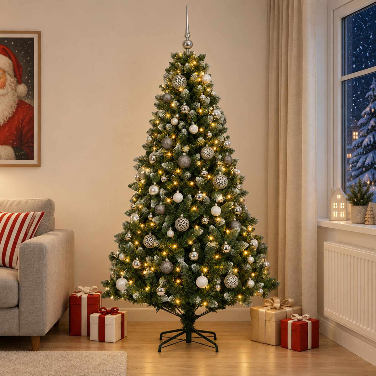 Kunstkerstboom met Ballen 240 cm 300 LED's Warmwit is nu te koop bij PeponiXL, paradijselijk wonen!