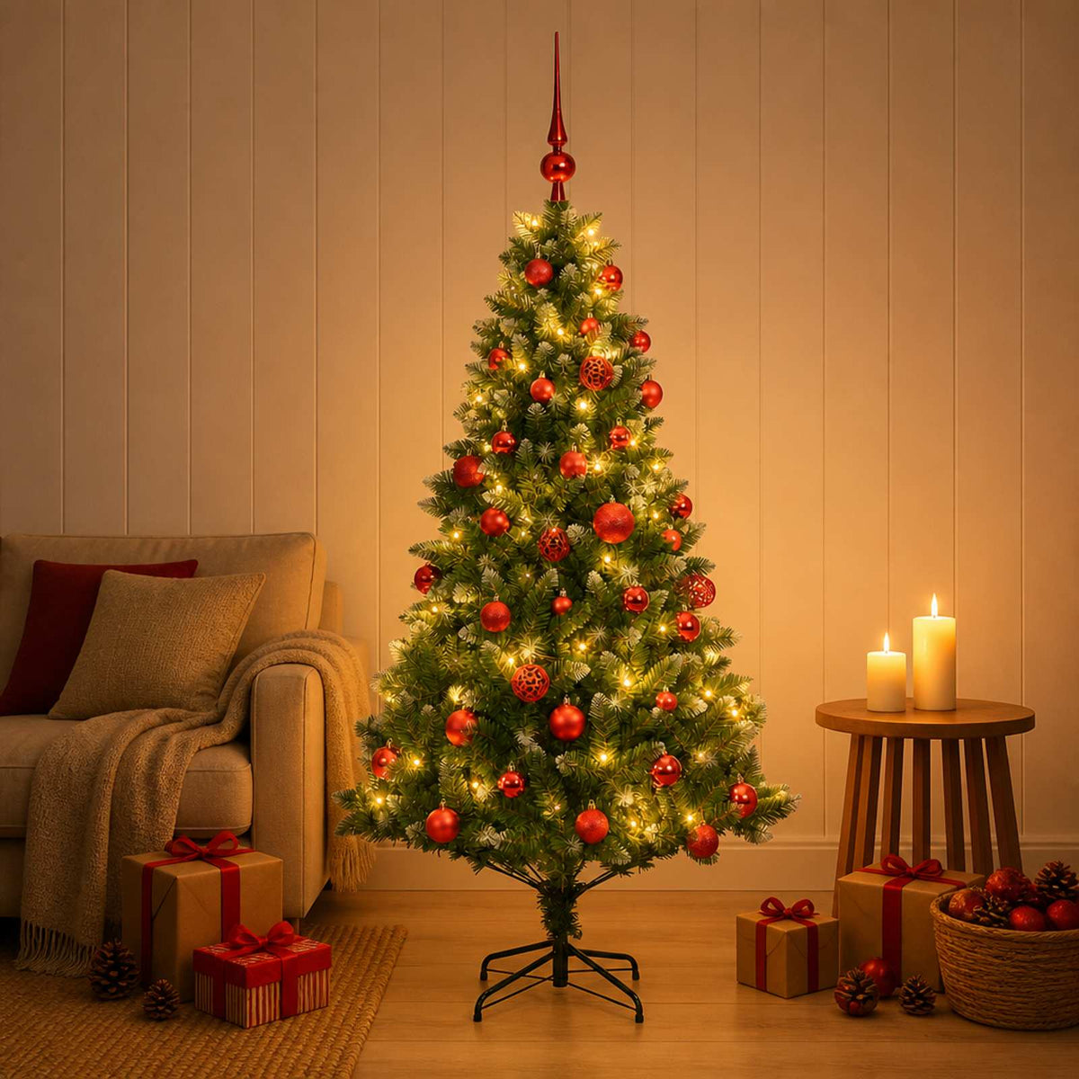 Kunstkerstboom met Ballen 150 cm 150 LED's Warmwit is nu te koop bij PeponiXL, paradijselijk wonen!