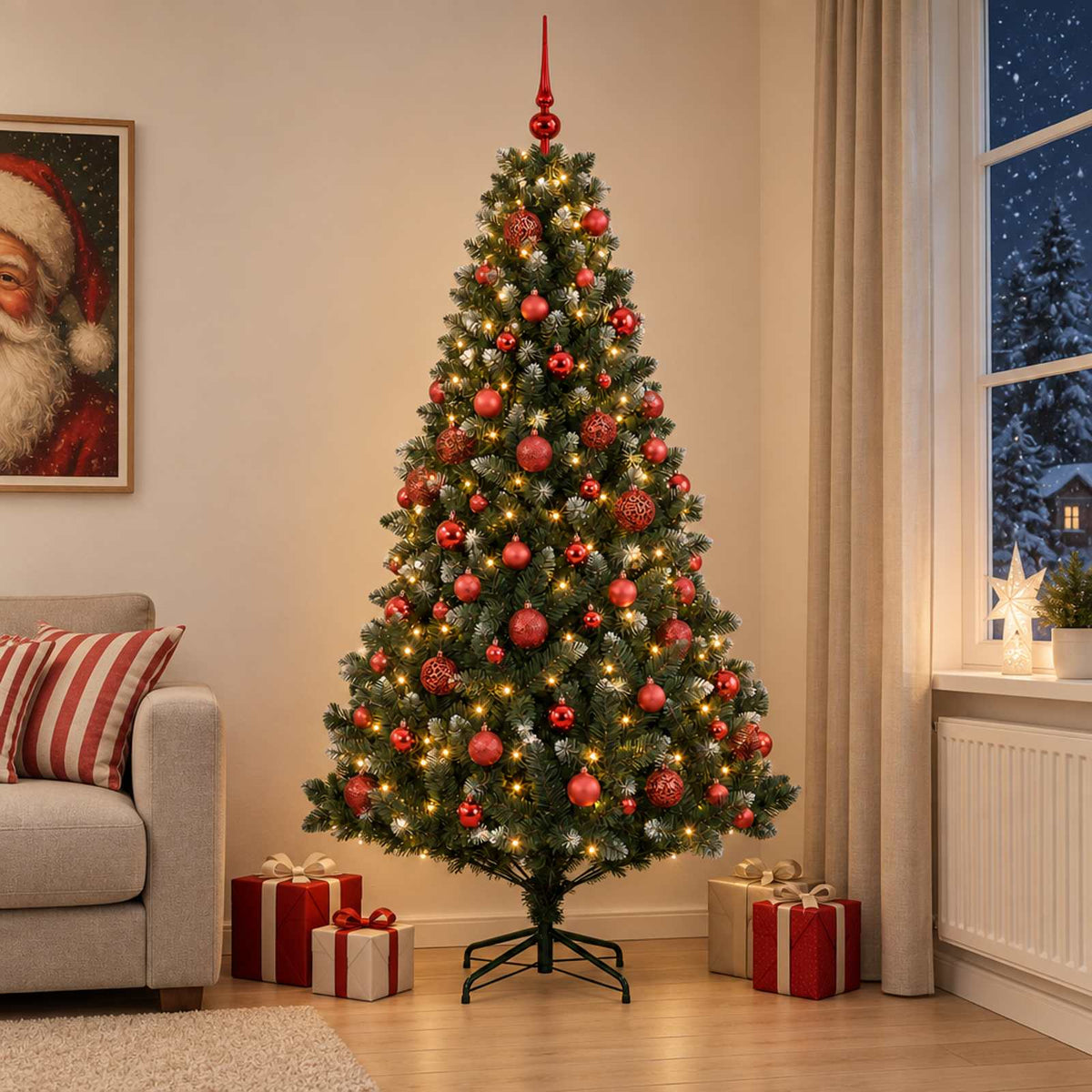Kunstkerstboom met Ballen 180 cm 300 LED's Warmwit is nu te koop bij PeponiXL, paradijselijk wonen!