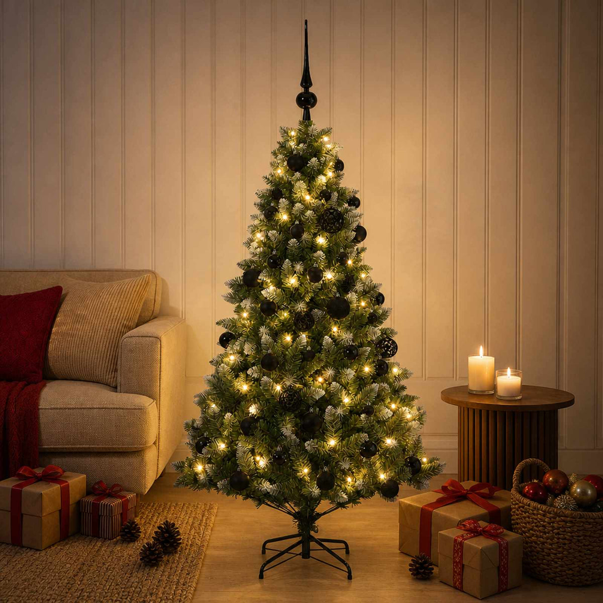 Kunstkerstboom met Ballen 150 cm 150 LED's Warmwit is nu te koop bij PeponiXL, paradijselijk wonen!