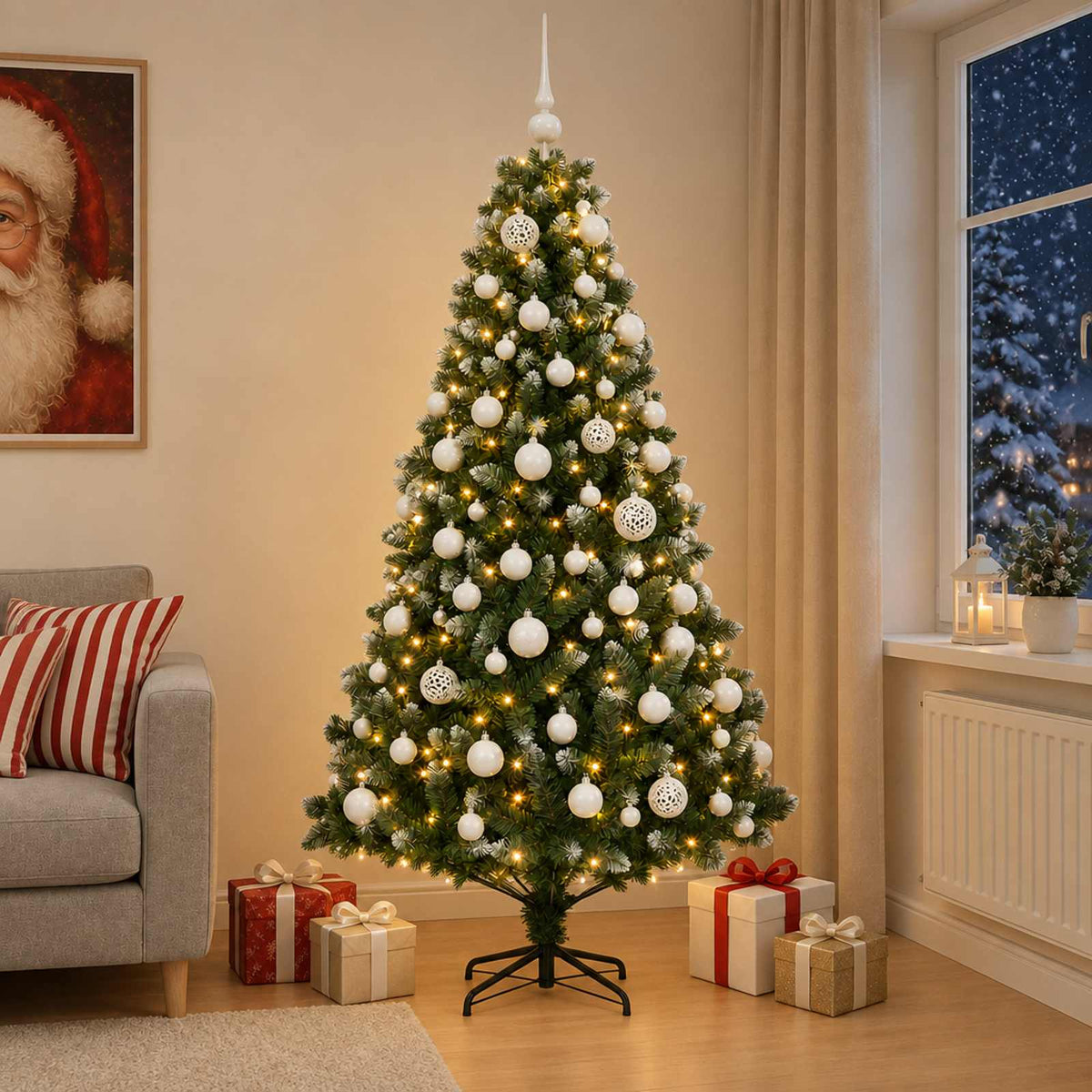 Kunstkerstboom met Ballen 240 cm 300 LED's Warmwit is nu te koop bij PeponiXL, paradijselijk wonen!