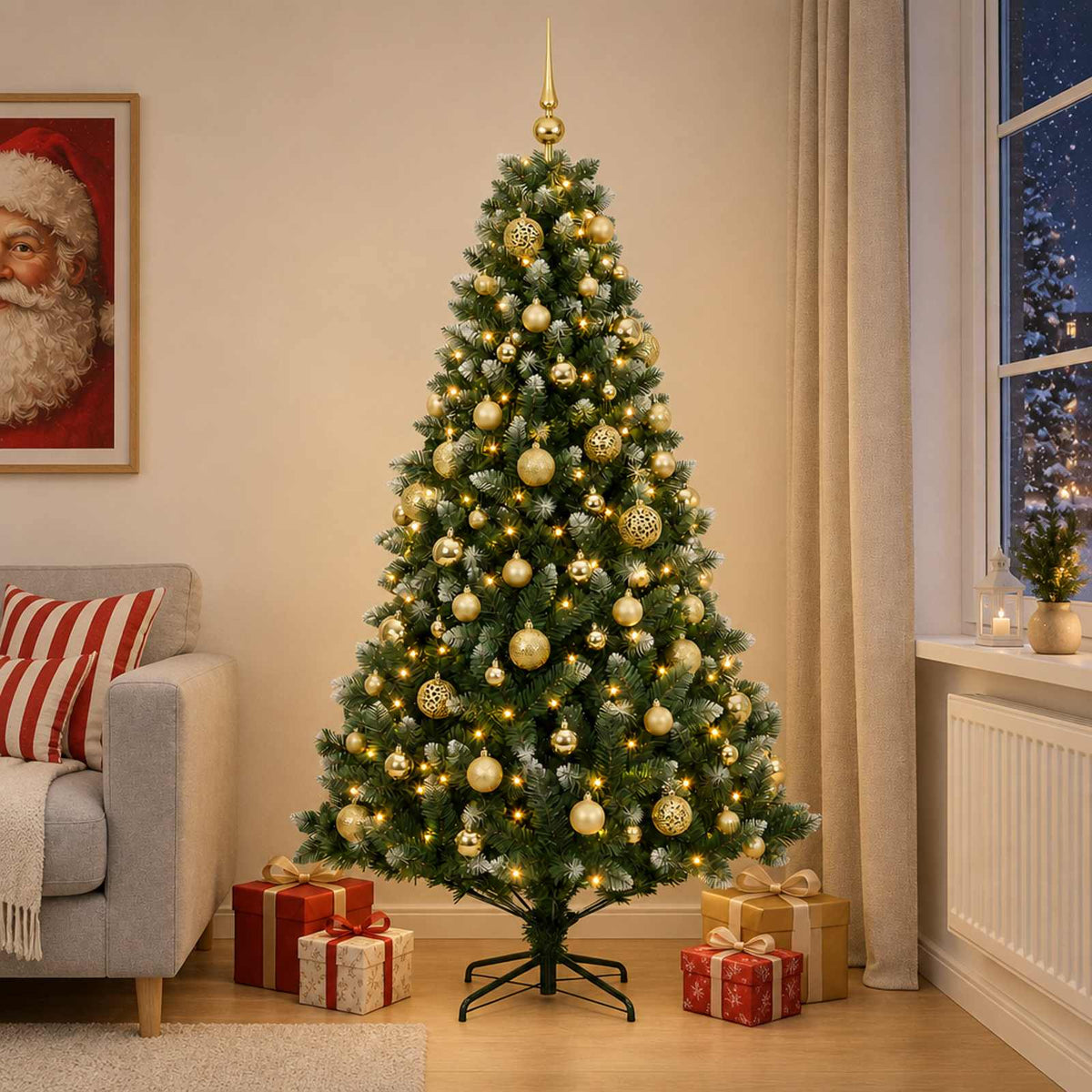 Kunstkerstboom met Ballen 180 cm 300 LED's Warmwit is nu te koop bij PeponiXL, paradijselijk wonen!