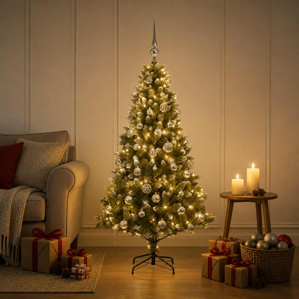 Kunstkerstboom met Ballen 150 cm 150 LED's Warmwit is nu te koop bij PeponiXL, paradijselijk wonen!