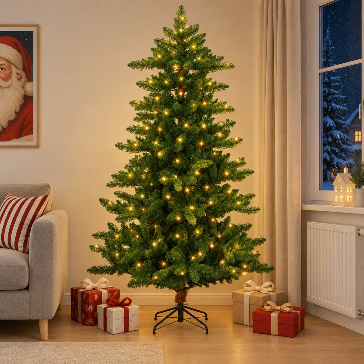 Kunstkerstboom 180 cm 300 LED's Warmwit PVC en Metaal Groen is nu te koop bij PeponiXL, paradijselijk wonen!