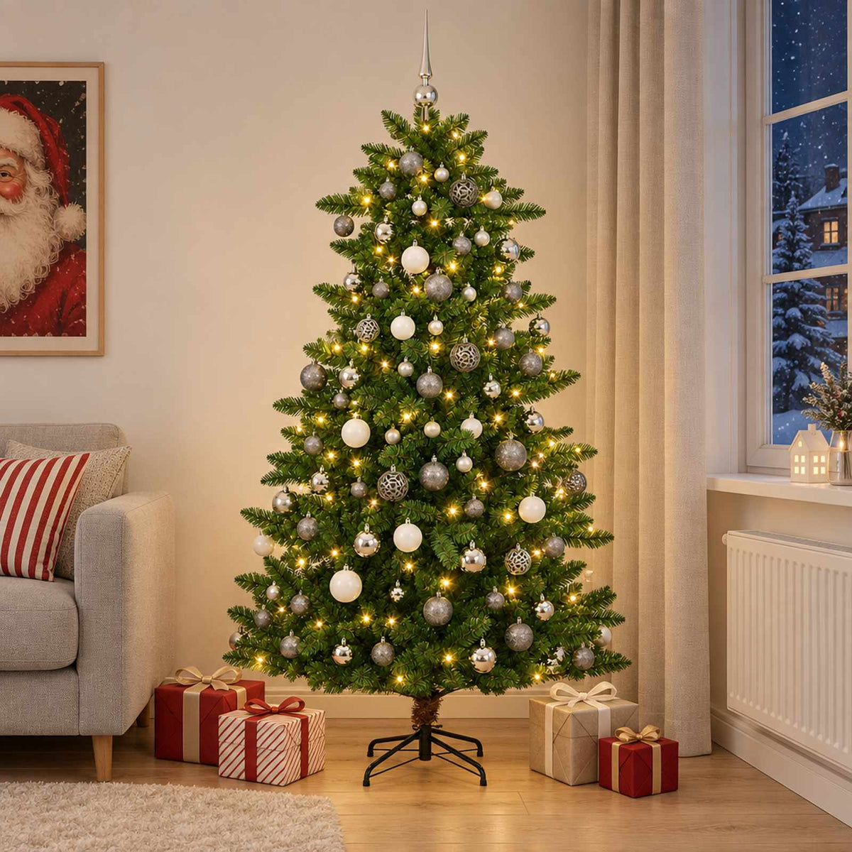 Kunstkerstboom met Ballen 180 cm 300 LED's Warmwit is nu te koop bij PeponiXL, paradijselijk wonen!