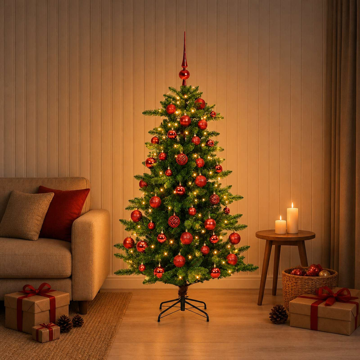 Kunstkerstboom met Ballen 120 cm 150 LED's Warmwit is nu te koop bij PeponiXL, paradijselijk wonen!