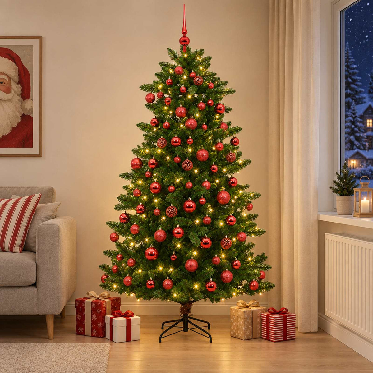 Kunstkerstboom met Ballen 180 cm 300 LED's Warmwit is nu te koop bij PeponiXL, paradijselijk wonen!