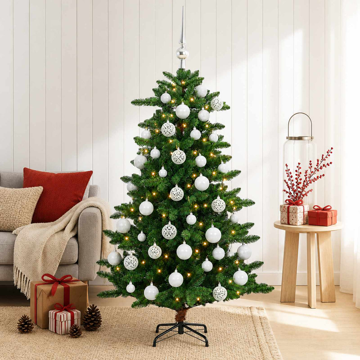 Kunstkerstboom met Ballen 150 cm 150 LED's Warmwit is nu te koop bij PeponiXL, paradijselijk wonen!