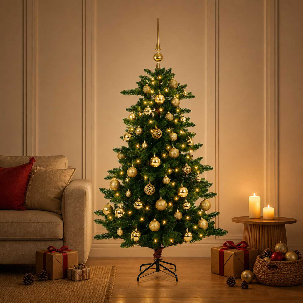 Artificial Christmas Tree with Bauble 120 cm 150 LED's Warmwit is nu te koop bij PeponiXL, paradijselijk wonen!
