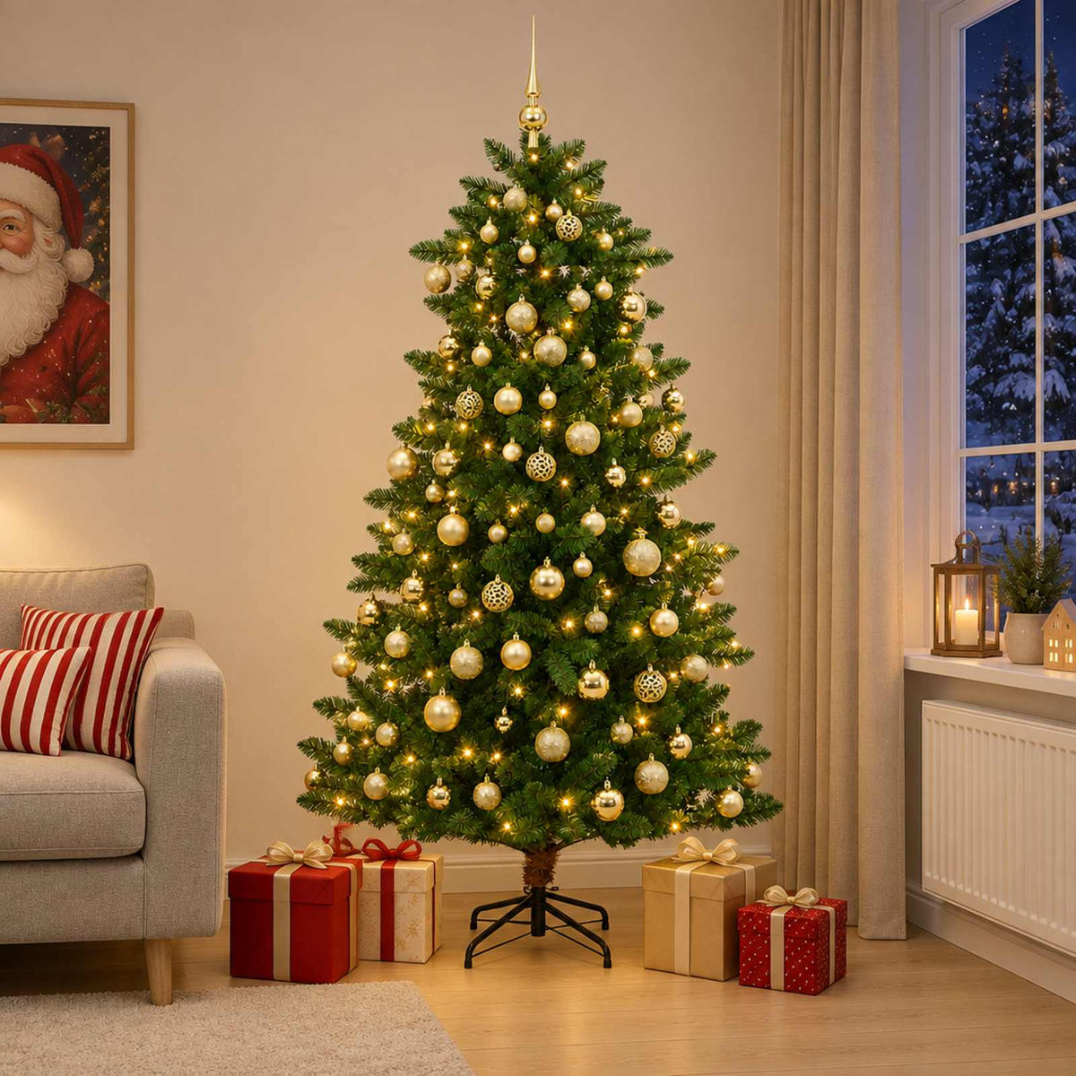Artificial Christmas Tree with Bauble 180 cm 300 LED's Warmwit is nu te koop bij PeponiXL, paradijselijk wonen!