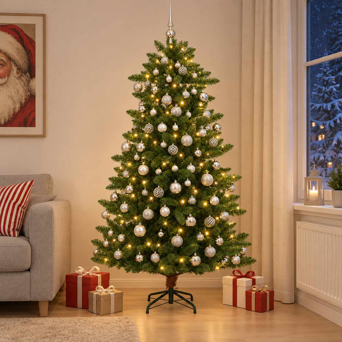 Artificial Christmas Tree with Bauble 210 cm 300 LED's Warmwit is nu te koop bij PeponiXL, paradijselijk wonen!