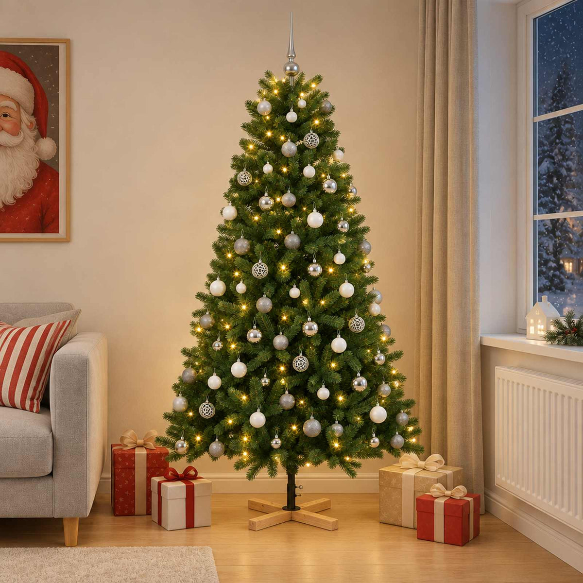 Kunstkerstboom met kerstbal 210 cm 300 LED's Warmwit PVC Groen is nu te koop bij PeponiXL, paradijselijk wonen!