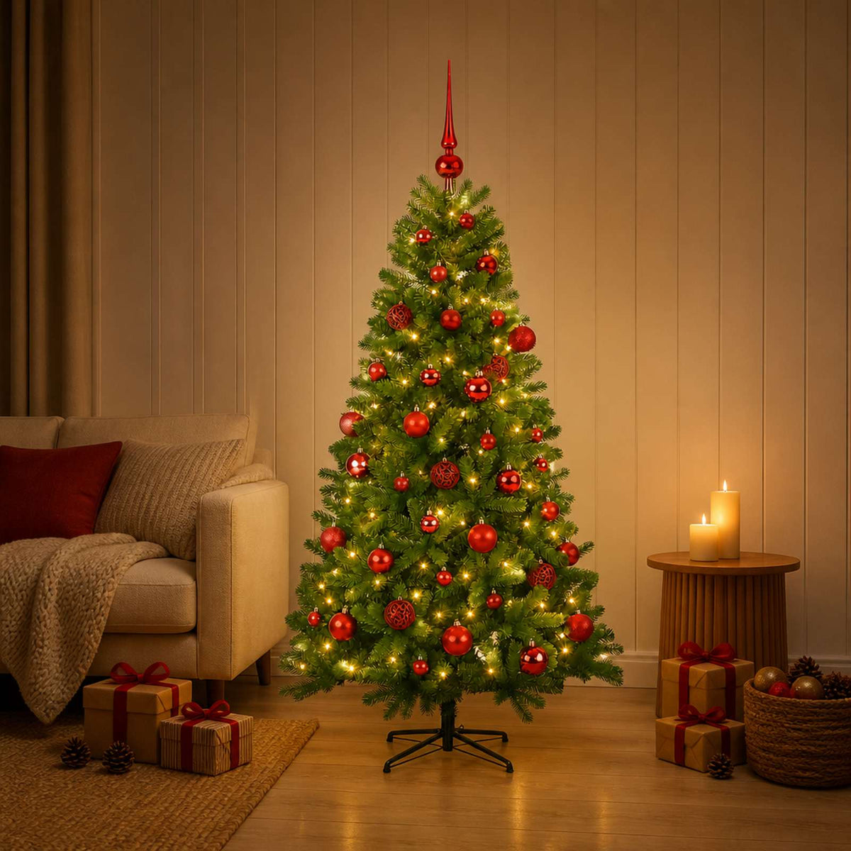 Kunstkerstboom met kerstbal 150 cm 150 LED's Warmwit PVC Groen is nu te koop bij PeponiXL, paradijselijk wonen!