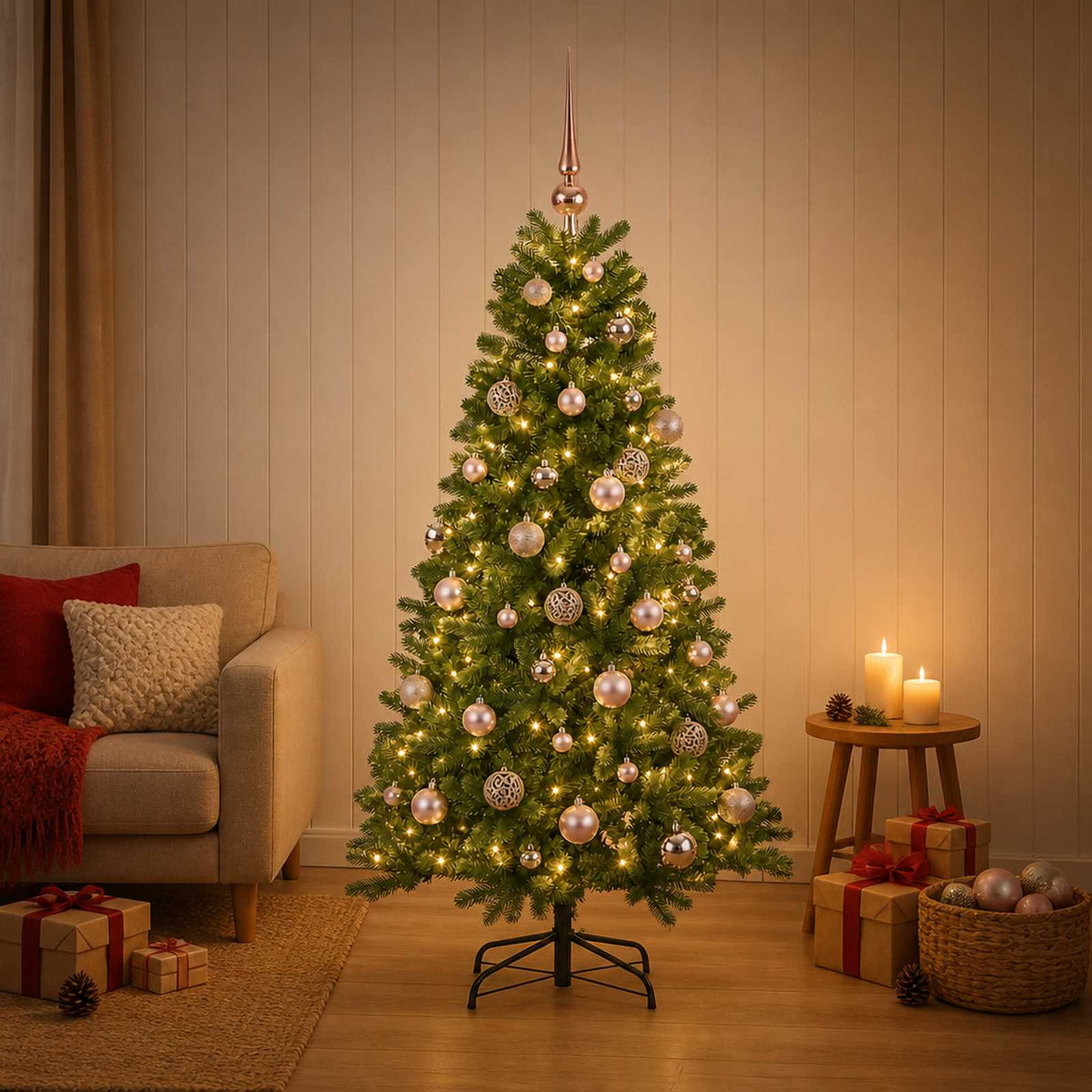 Kunstkerstboom met kerstbal 150 cm 150 LED's Warmwit PVC Groen is nu te koop bij PeponiXL, paradijselijk wonen!