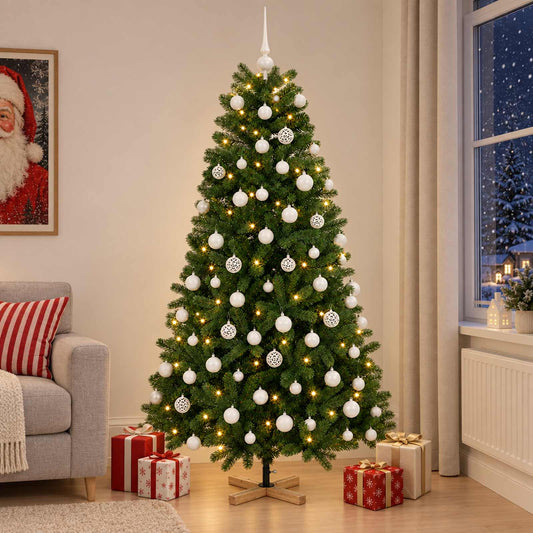 Kunstkerstboom met kerstbal 180 cm 300 LED's Warmwit PVC Groen is nu te koop bij PeponiXL, paradijselijk wonen!