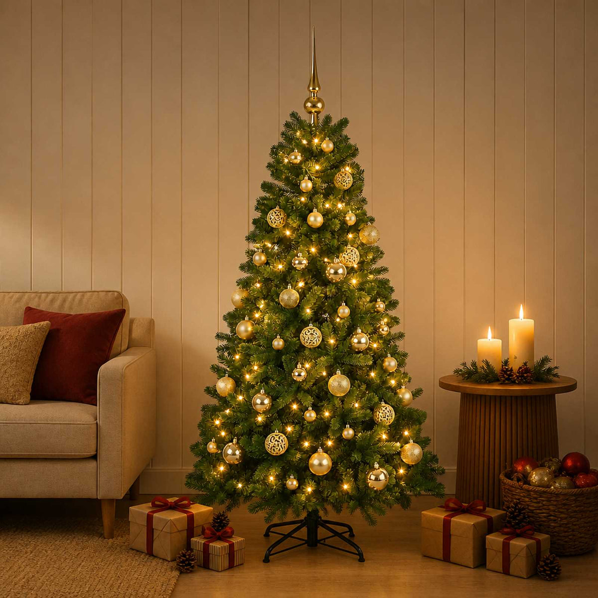 Kunstkerstboom met kerstbal 120 cm 150 LED's Warmwit PVC Groen is nu te koop bij PeponiXL, paradijselijk wonen!