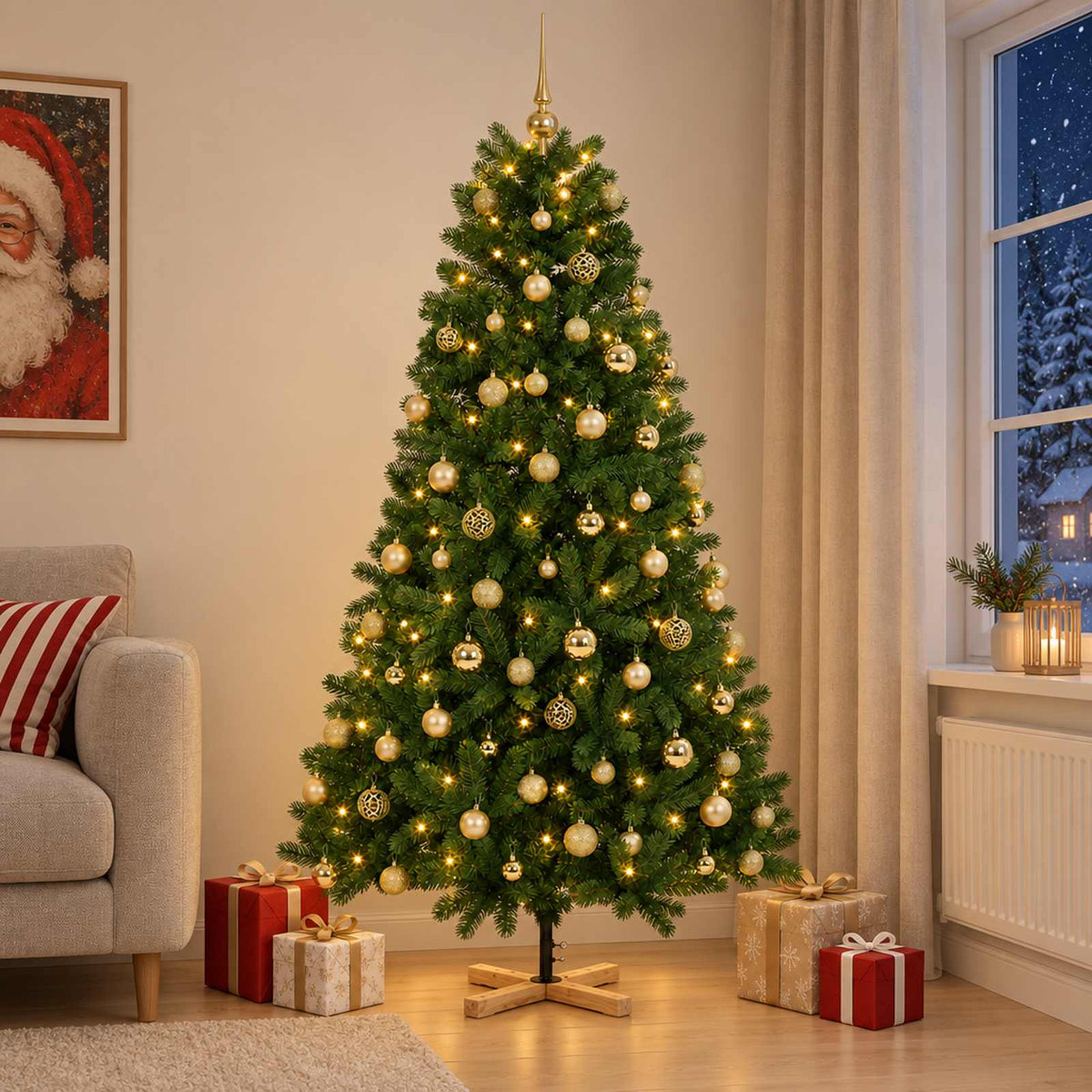 Kunstkerstboom met kerstbal 210 cm 300 LED's Warmwit PVC Groen is nu te koop bij PeponiXL, paradijselijk wonen!