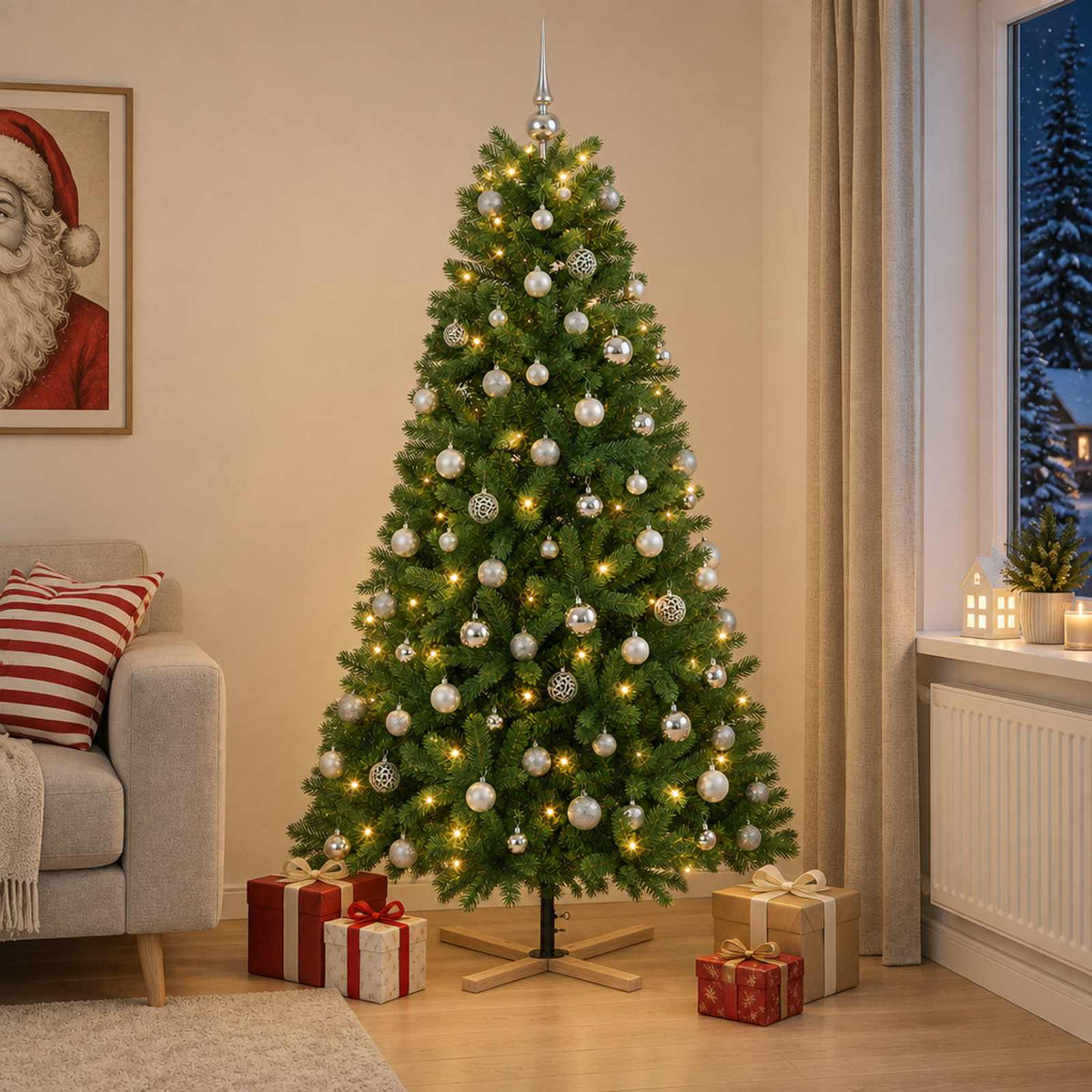 Kunstkerstboom met kerstbal 180 cm 300 LED's Warmwit PVC Groen is nu te koop bij PeponiXL, paradijselijk wonen!