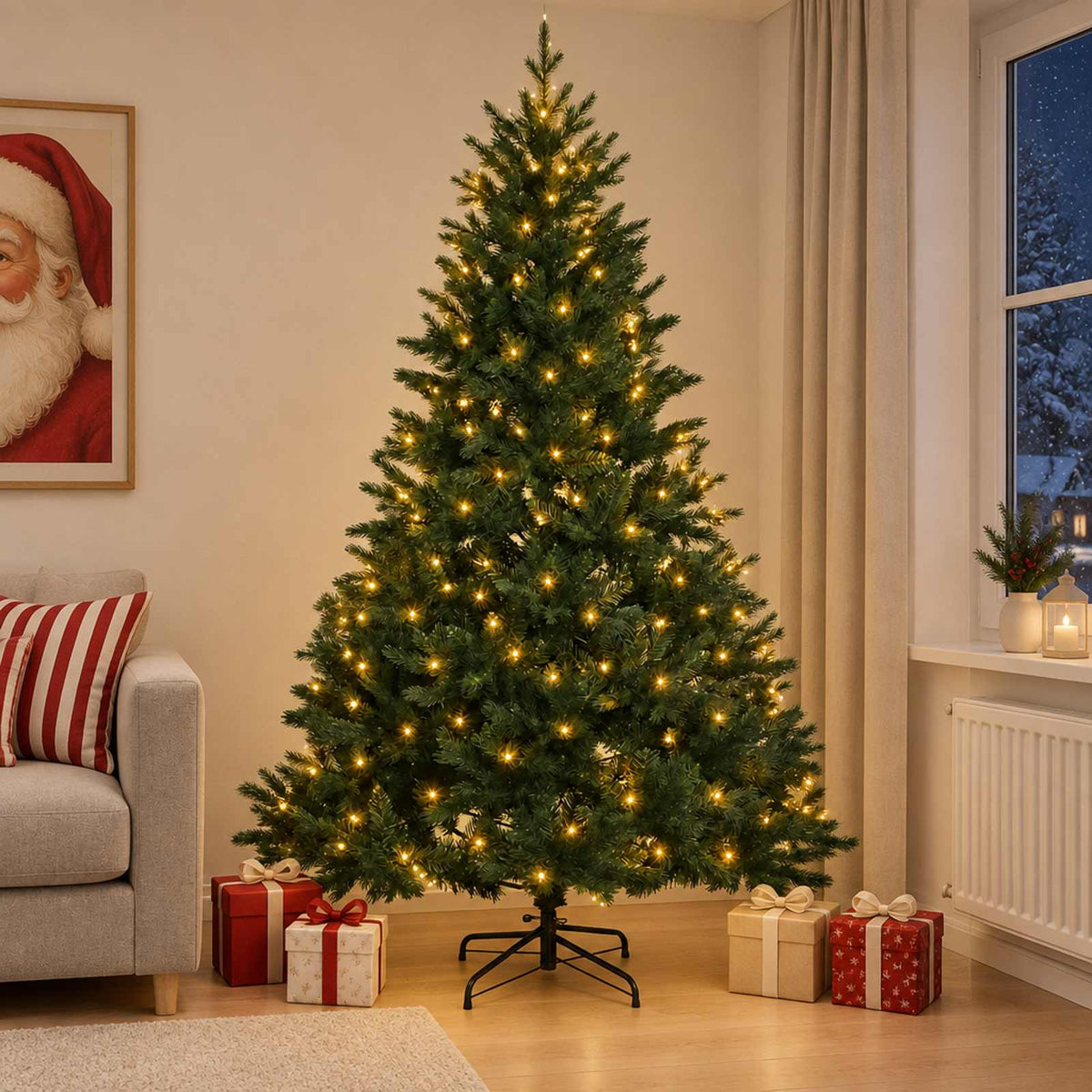 Kunstmatige Inklapbare Kerstboom 240 cm 300 LED's Warmwit is nu te koop bij PeponiXL, paradijselijk wonen!
