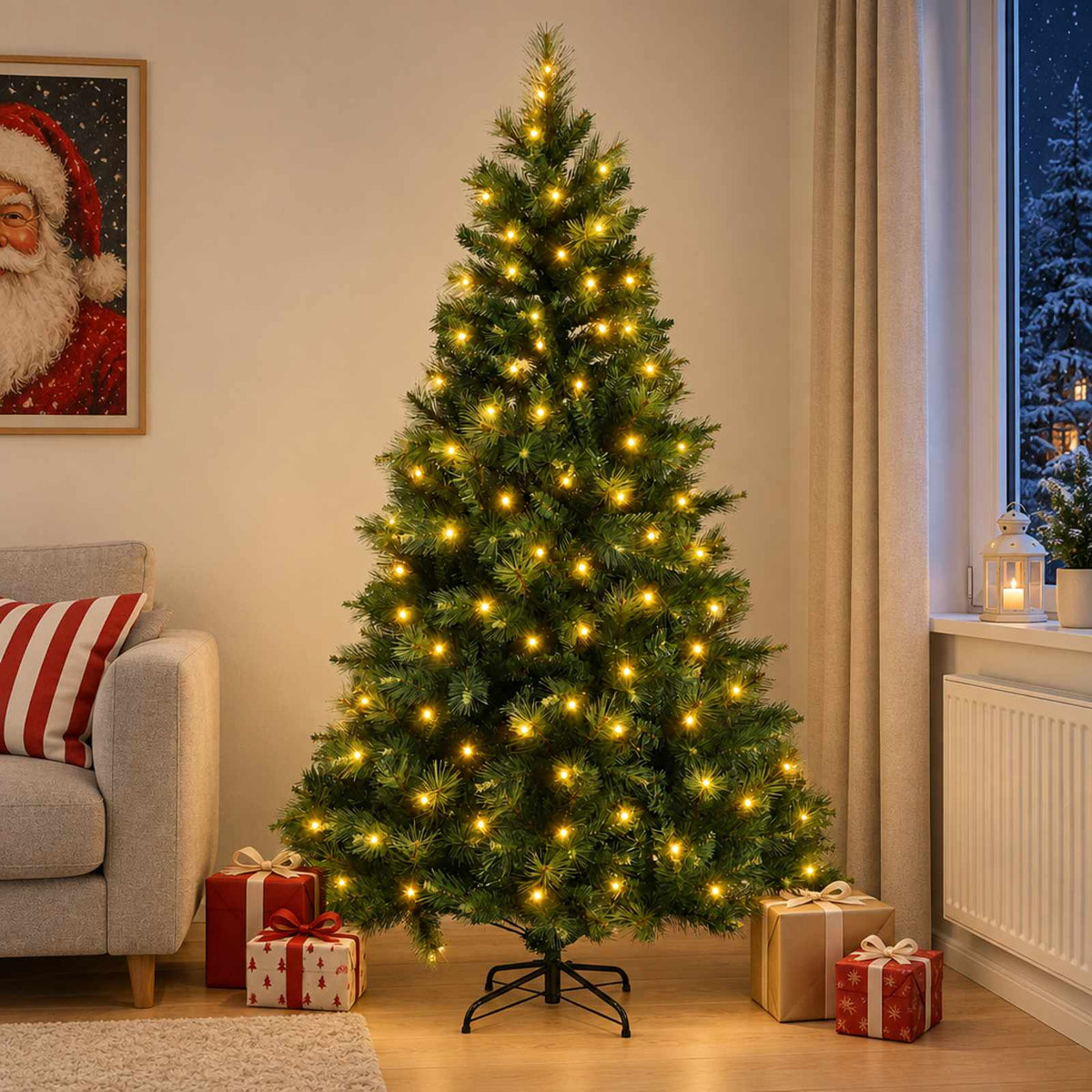 Kunstmatige Inklapbare Kerstboom 240 cm 300 LED's Warmwit is nu te koop bij PeponiXL, paradijselijk wonen!
