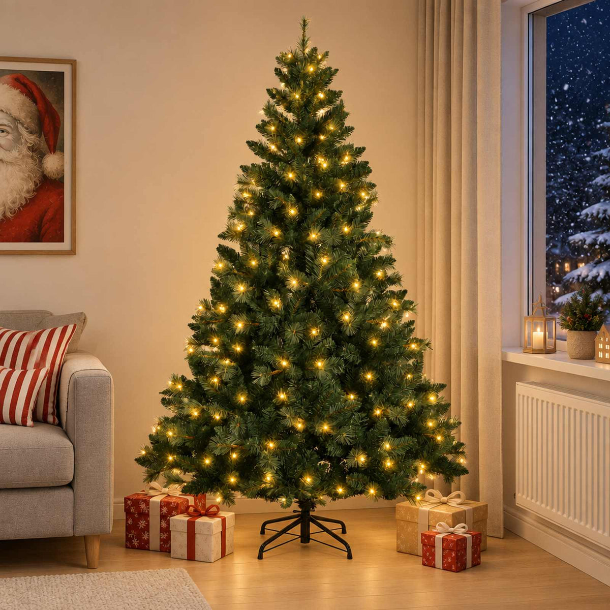 Kunstmatige Inklapbare Kerstboom 240 cm 300 LED's Warmwit is nu te koop bij PeponiXL, paradijselijk wonen!