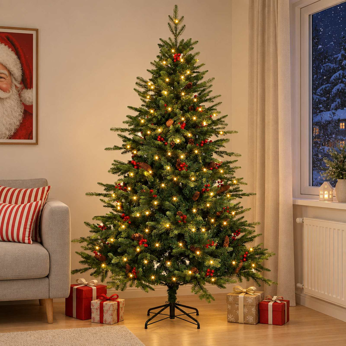 Kunstmatige Inklapbare Kerstboom 210 cm 300 LED's Warmwit is nu te koop bij PeponiXL, paradijselijk wonen!