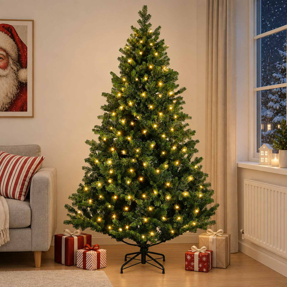 Kunstmatige Inklapbare Kerstboom 210 cm 300 LED's Warmwit is nu te koop bij PeponiXL, paradijselijk wonen!